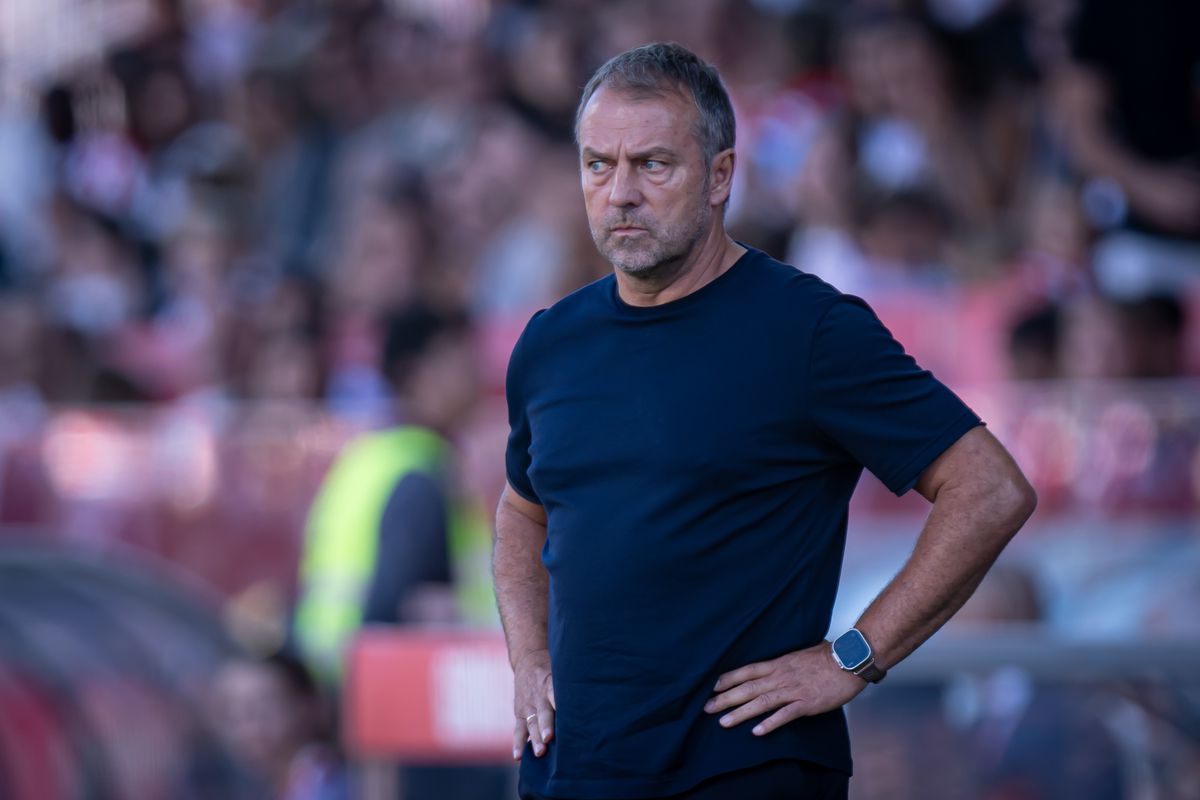 Head Coach Hansi Flick (FC Barcelona) looks on during a La...